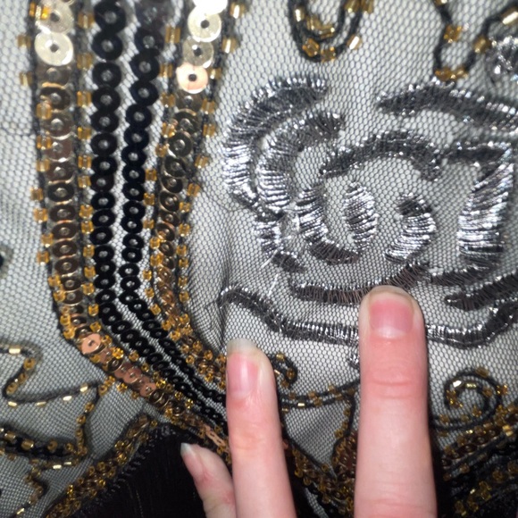 Elegant Black and Gold Beaded Flapper Style Dress - Picture 6 of 6